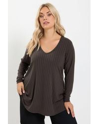 Yours - Plunge Neck Ribbed T-Shirt - Lyst
