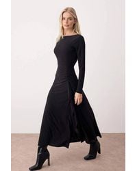 WOVCOR - Boat Neck Long Sleeve Maxi Knit Dress W/ Ruffle Detail - Lyst