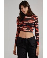 Pink Vanilla - Smudge Print Mesh Long Sleeve Top - Lyst