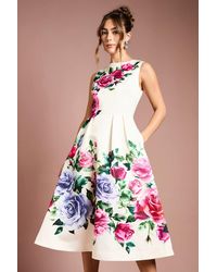Coast - Pocket Structured Satin Placement Print Midi Dress - Lyst