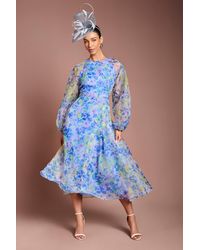 Coast - Organza Wrap Waist Puff Sleeve Midi Dress - Lyst