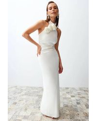 WOVCOR - Woven Maxi Elegant Evening Dress W/ Rose Detail - Lyst
