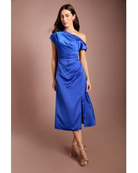 Coast - Off Shoulder Satin Side Tie Midi Dress - Lyst