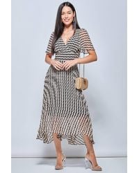 Jolie Moi - V Neck Pleated Chiffon Maxi Dress - Lyst