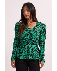 Dorothy Perkins - Petite Button Detail Printed Peplum Blouse - Lyst