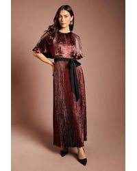 Coast - Muse Pleated Cape Detail Metallic Maxi Dress W/ Tie - Lyst