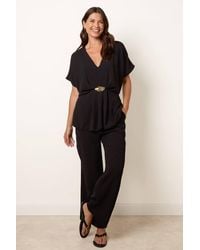 Blue Vanilla - Elasticated Waist Short Sleeve V-Neck Top - Lyst
