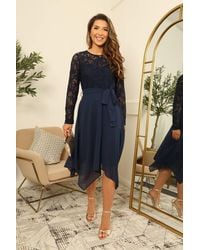 Double Second - Lace Long Sleeve Handkerchief Hem Midi Dress - Lyst