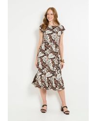 Wallis - Tropical Jersey Belted Midi Dress - Lyst