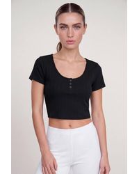 Enorsia - Ribbed Button-Up Short Sleeve T-Shirts - Lyst