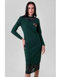 Enorsia - Lace Detail Long Sleeve Midi Dress - Lyst