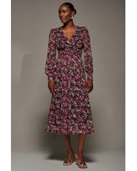 Jolie Moi - Long Sleeve Printed Lace Maxi Dress - Lyst