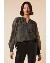 Dorothy Perkins - Khaki Floral Chiffon Overhead Shirt - Lyst