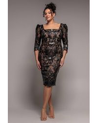 Goddiva - Square Neck Scalloped Lace Midi Dress - Lyst