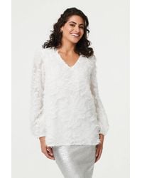 Izabel London - Lace Embellished V-Neck Long Sleeve Top - Lyst