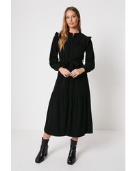 Oasis - Cord Frill Detail Belted Midi Dress - Lyst
