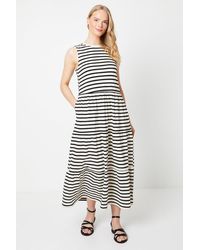 Oasis - Stripe Tiered Midi Dress - Lyst