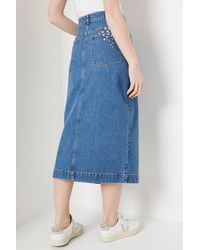 Oasis - Embroidery Pocket Denim Midi Skirt - Lyst