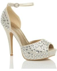 AJVANI - High Heel Gem Ankle Strap Peep Toe Satin 2 Part Heels - Lyst