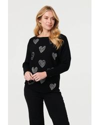 Izabel London - Sparkly Heart Print Long Sleeve Jumper - Lyst
