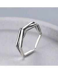 The Colourful Aura - 925 Sterling Geometric Hexagon Stackable Slim Band Ring - Lyst