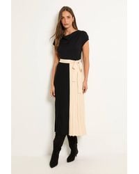 Wallis - Tie Waist Pleated Skirt Knitted Midi Dress - Lyst