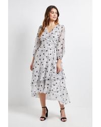 Wallis - Polka Dot Ruffle Wrap Midi Dress - Lyst