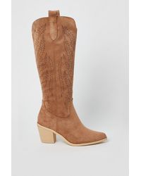Oasis - Judie Unlined Stitch Detail High Leg Western Boots - Lyst
