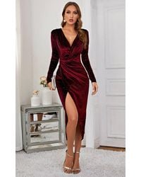 FS Collection - Star Night Sky Velvet Wrap Long Sleeve Midi Dress - Lyst