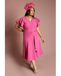 Coast - Plus Short Sleeve V Neck Wrap Front Midi Dress - Lyst