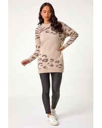 Roman - Petite Animal Print Longline Stretch Jumper - Lyst