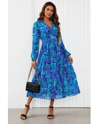 FS Collection - Floral Print Long Sleeve Maxi Dress - Lyst