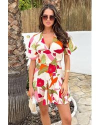 AX Paris - Multi Floral Print Wrap Top Skater Mini Dress - Lyst
