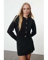 WOVCOR - Knit Cardigan W/ Rose Button Detail - Lyst
