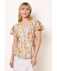 Blue Vanilla - Multi Short Sleeve Button Up V-Neck Blouse - Lyst