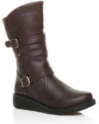 AJVANI - Low Wedge Heel Comfort Calf Biker Boots - Lyst