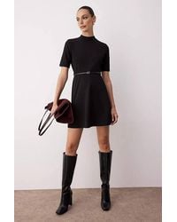 WOVCOR - High Neck Skater Mini Knit Dress W/ Short Sleeves - Lyst