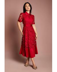 Coast - Petite Satin Trim Lace Shirt Midi Dress - Lyst
