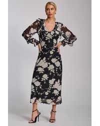 Jolie Moi - Ruffle V Neck Long Sleeve Mesh Maxi Dress - Lyst