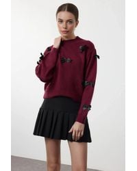 WOVCOR - Bow Detail Soft Textured Knit Sweater - Lyst
