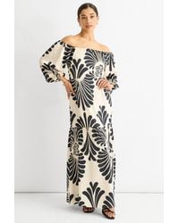 Gini London - Bardot Mono Print Maxi Dress - Lyst