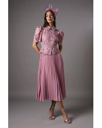 Coast - Lace Top Pleat Skirt Jewel Button Dress - Lyst