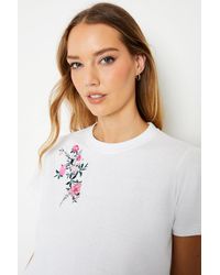 Oasis - Floral Embroidered Gathered Sleeve Tshirt - Lyst