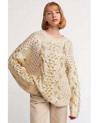 Dilvin - Oversized Cable Knit Crew Neck Sweater - Lyst