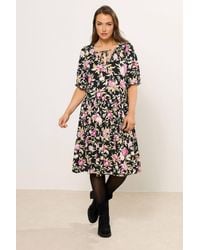 Yours - Floral Tie Neck Mini Dress - Lyst