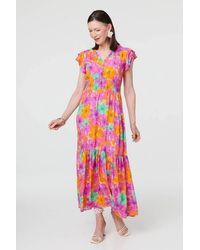 Izabel London - Floral V-Neck Cap Sleeve Maxi Dress - Lyst