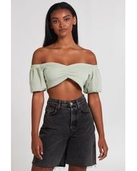 Pink Vanilla - Waffle Rib Ruched Crop Top - Lyst