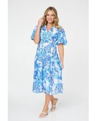 Izabel London - Floral Tiered Puff Sleeve Midi Dress - Lyst
