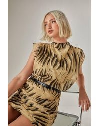 Nasty Gal - Tiger Chiffon High Neck Ruched Mini Dress - Lyst