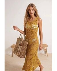WOVCOR - Knitted Maxi Beach Dress W/ Sheer Crochet Detail - Lyst